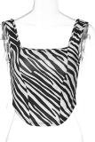 Zebra Sexy Animal Print Patchwork Square Collar Tops