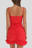 Red Fashion Sexy Solid Bandage Spaghetti Strap Sleeveless Dress
