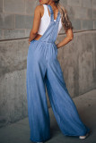 Baby Blue Fashion Casual Solid Pocket Spaghetti Strap Loose Jumpsuits