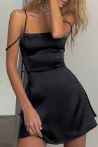 Black Sexy Solid Patchwork Spaghetti Strap A Line Dresses