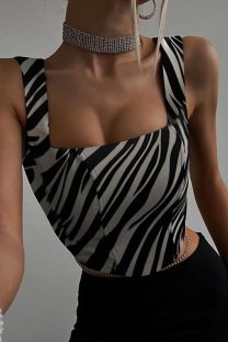 Zebra Sexy Animal Print Split Joint Square Collar Tops