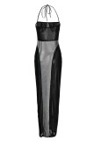 Black Fashion Sexy Patchwork Bandage See-through Backless Halter Strapless Dress