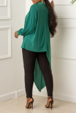 Green Casual Solid Split Joint Asymmetrical O Neck Dresses
