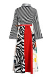 Multicolor Fashion Casual With Belt Turtleneck Long Sleeve Dresses