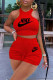 Red Fashion Casual Print Patchwork O Neck Sleeveless Two Pieces