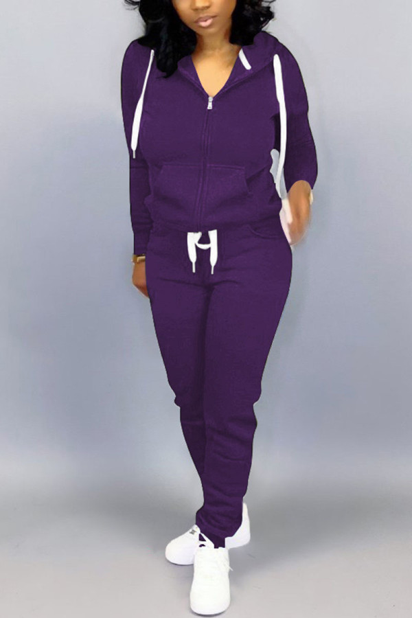 Purple Casual Solid Two Piece Suits pencil Long Sleeve Two-piece Pants Set
