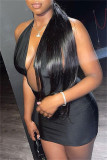Black Fashion Sexy Solid Backless Halter Sleeveless Dress