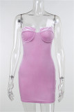 Purple Fashion Sexy Solid Backless Strapless Sleeveless Dress
