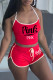 Red Sexy Casual Letter Print Backless Halter Sleeveless Two Pieces