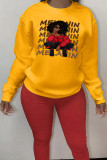 Yellow Fashion Street Print Patchwork Letter O Neck Tops