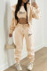 Khaki Fashion Casual Print Letter Hooded Collar Long Sleeve Three Pieces