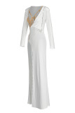 White Fashion Sexy Patchwork Hot Drilling See-through Long Sleeve Two Pieces