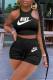 Black Fashion Casual Print Patchwork O Neck Sleeveless Two Pieces