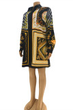 Multicolor Fashion Casual Print Basic Turndown Collar Shirt Dress