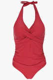 Red Sexy Solid Split Joint Backless Swimwears