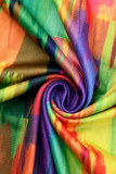 Rainbow Color Fashion Casual Plus Size Print Basic V Neck Short Sleeve Dress