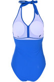 Tibetan Blue Sexy Solid Split Joint Backless Swimwears