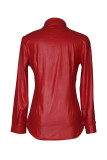 Red Fashion Casual Solid Basic Turndown Collar Tops