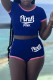 Blue Fashion Casual Letter Print Basic O Neck Short Sleeve Two Pieces