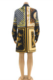 Multicolor Fashion Casual Print Basic Turndown Collar Shirt Dress