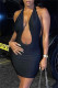 Black Fashion Sexy Solid Backless Halter Sleeveless Dress