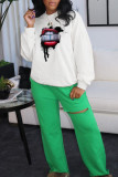 White Casual Street Print Lips Printed Patchwork O Neck Tops