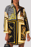 Multicolor Fashion Casual Print Basic Turndown Collar Shirt Dress