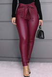 Black Fashion Casual Solid With Belt Skinny High Waist Pencil Trousers