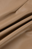 Khaki Fashion Sexy Solid Backless V Neck Sling Dress