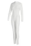 White Fashion Casual Solid Split Joint Turtleneck Skinny Jumpsuits