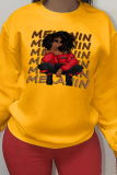 Yellow Fashion Street Print Patchwork Letter O Neck Tops