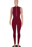 Black Casual Solid Split Joint Hot Drill O Neck Regular Jumpsuits