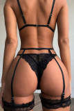 Black Sexy Solid Lace Hollowed Out Valentines Day Lingerie