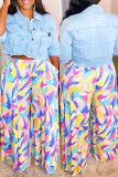 Colour Fashion Casual Print Pocket Plus Size Trousers