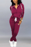 Red Casual Solid Two Piece Suits pencil Long Sleeve Two-piece Pants Set
