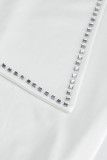 White Fashion Sexy Patchwork Hot Drilling See-through Long Sleeve Two Pieces