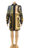 Multicolor Fashion Casual Print Basic Turndown Collar Shirt Dress