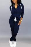 Blue Casual Solid Two Piece Suits pencil Long Sleeve Two-piece Pants Set