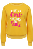 Yellow Fashion Casual Print Patchwork Letter O Neck Tops
