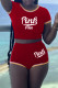 Red Fashion Casual Letter Print Basic O Neck Short Sleeve Two Pieces