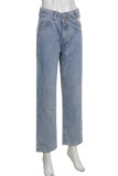 Blue Fashion Casual Solid Hollowed Out High Waist Regular Denim Jeans