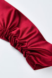 Burgundy Fashion Casual Solid Split Joint Turtleneck Long Sleeve Dresses