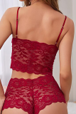 Red Sexy Solid Lace Patchwork See-through Mesh Valentines Day Lingerie