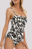 Black White Fashion Sexy Print Backless Swimwears
