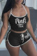 Black Sexy Casual Letter Print Backless Halter Sleeveless Two Pieces