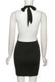 Black Fashion Sexy Solid Backless Halter Sleeveless Dress