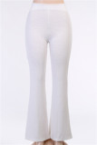 White Fashion Casual Solid Hollowed Out Regular High Waist Trousers