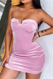 Purple Fashion Sexy Solid Backless Strapless Sleeveless Dress