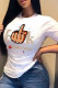White O Neck Short Sleeve Print Tops