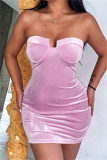 Purple Fashion Sexy Solid Backless Strapless Sleeveless Dress